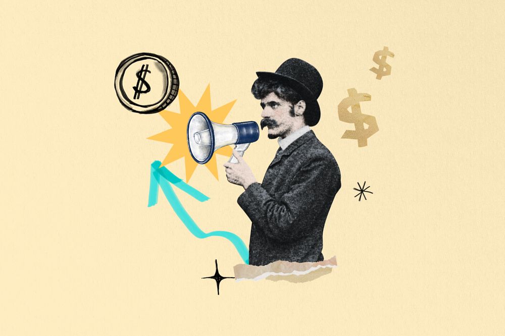 Business success, man holding megaphone, editable finance. Remixed by rawpixel.