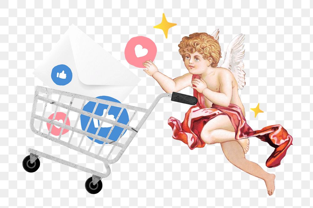 Social media reactions png, editable vintage cupid. Remixed by rawpixel.