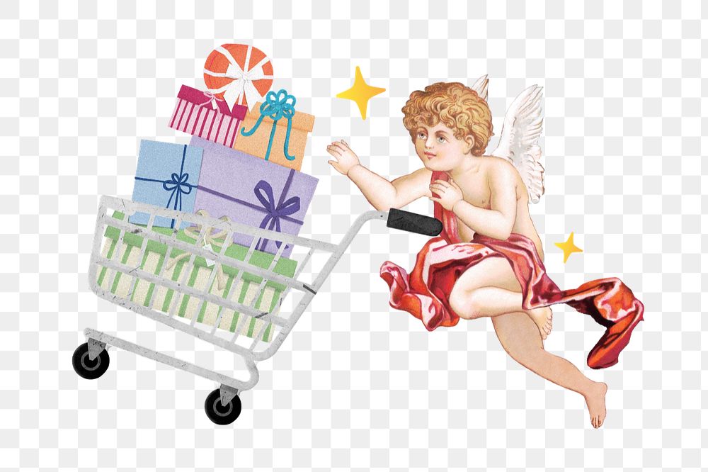 Cupid shopping for gifts png, celebration editable graphic. Remixed by rawpixel.