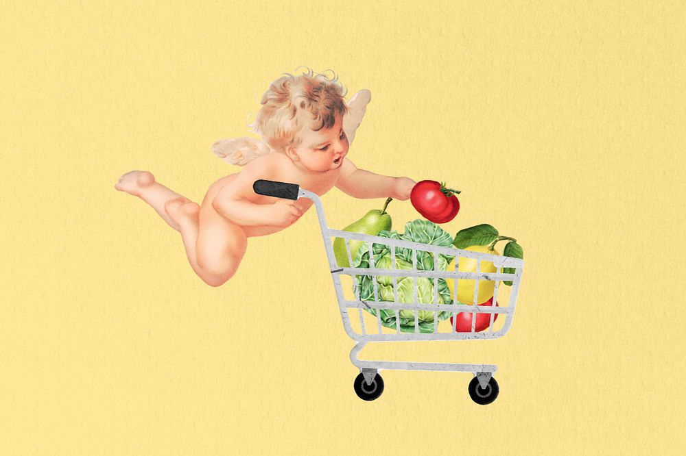 Cupid grocery shopping, wellness editable design. Remixed by rawpixel.