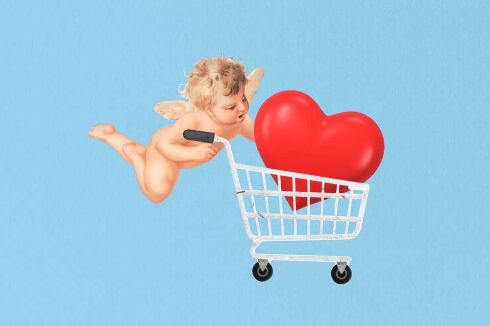 Heart in shopping cart, cupid editable design. Remixed by rawpixel.