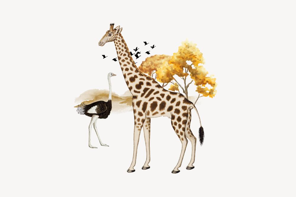 Giraffe, wild African animal editable collage art