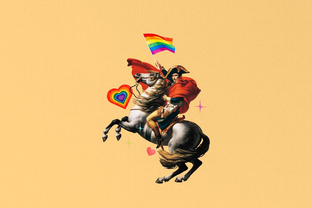 Napoleon holding pride flag, editable LGBT design. Remixed by rawpixel.