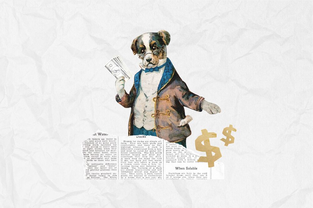 Business investor, dog holding money editable collage. Remixed by rawpixel.