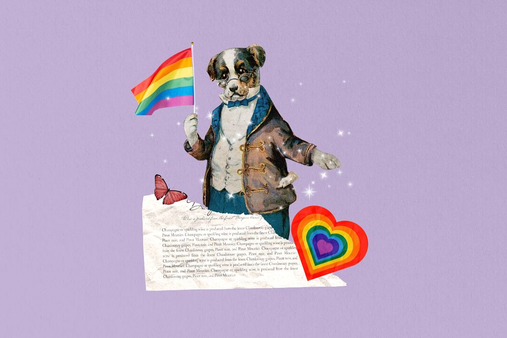 LGBT dog editable activist holding pride flag. Remixed by rawpixel.