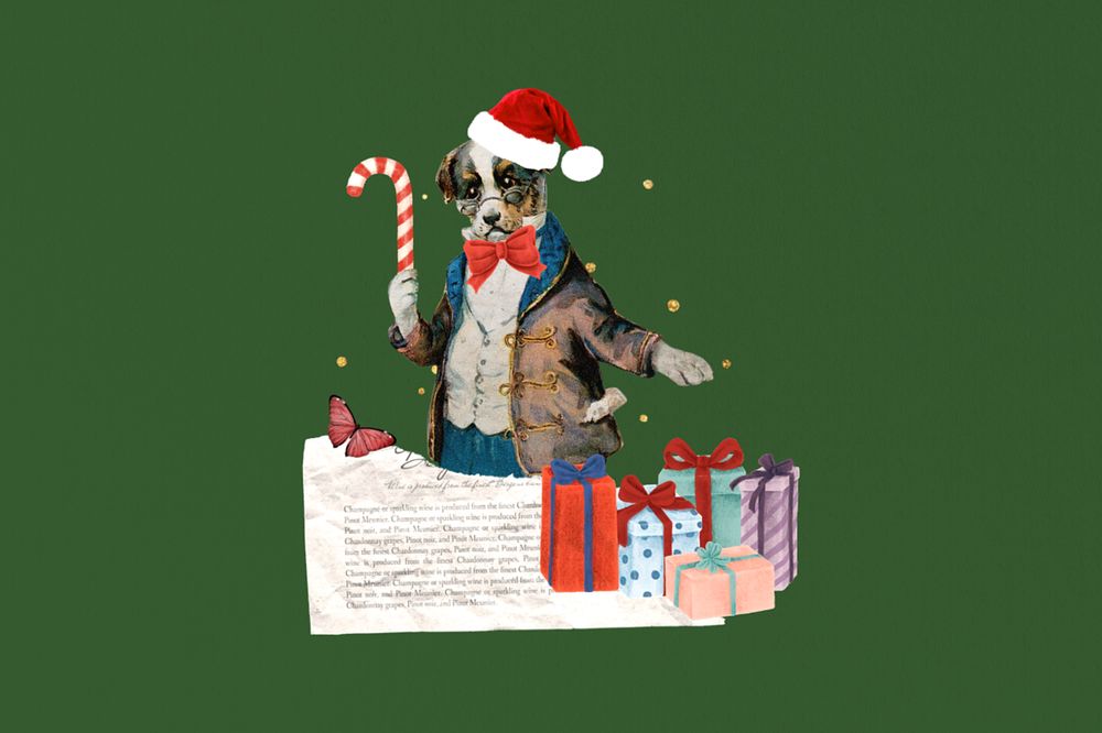 Vintage dog Christmas editable collage art. Remixed by rawpixel.