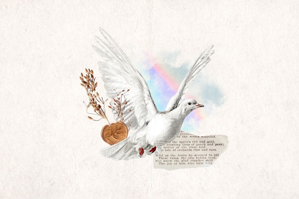 Vintage flying dove, editable floral aesthetic collage. Remixed by rawpixel.