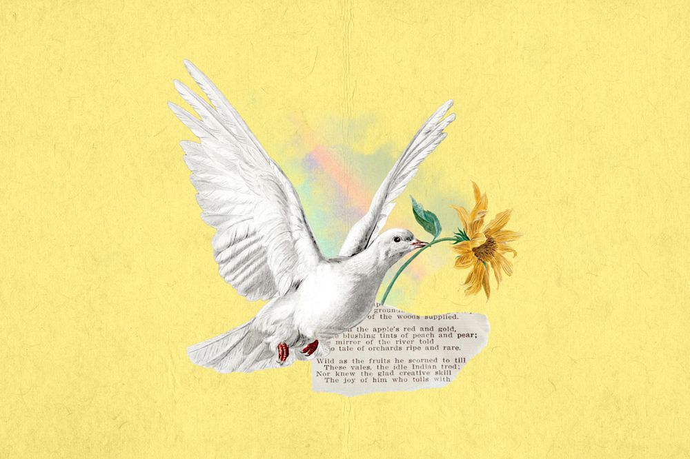 Vintage flying dove, editable floral aesthetic collage. Remixed by rawpixel.