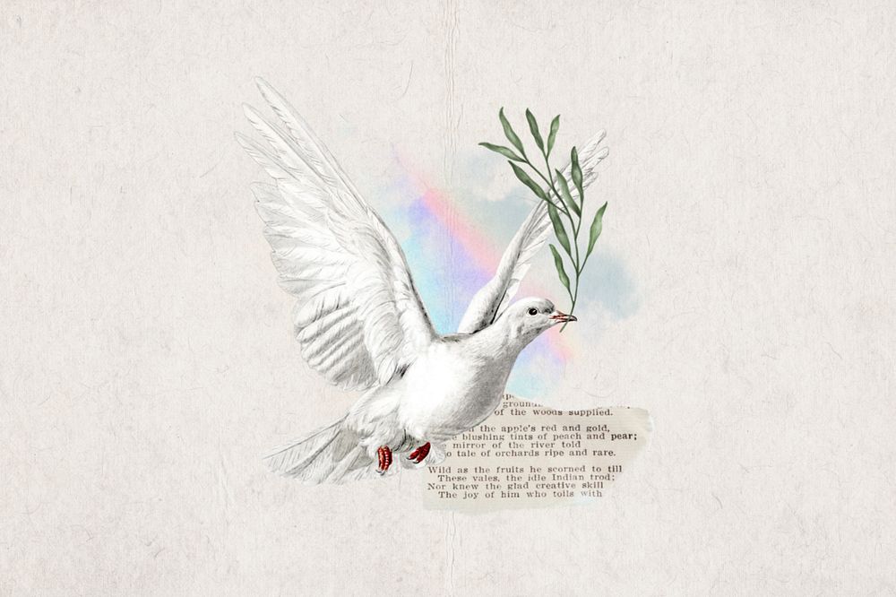 Vintage flying dove, editable floral aesthetic collage. Remixed by rawpixel.