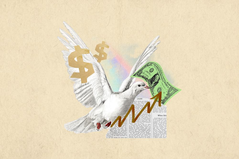 Stock price increase, bird with money editable collage. Remixed by rawpixel.