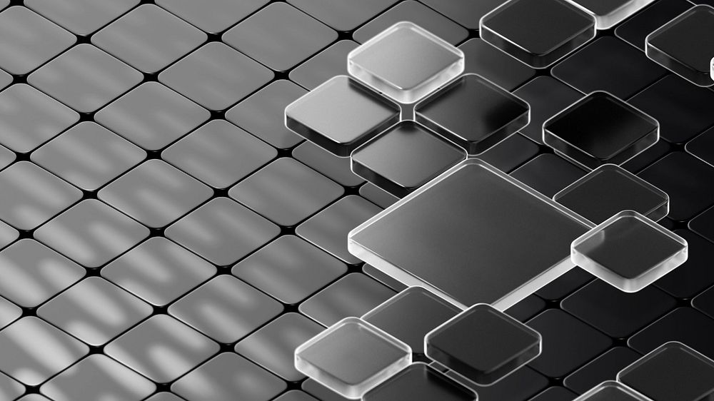 Black 3D tiles desktop wallpaper, editable geometric shape