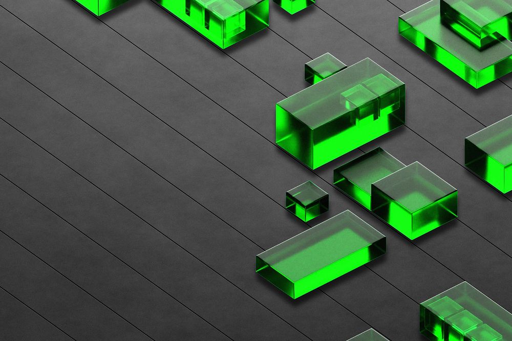 Digital green squares background, editable 3D geometric shape design