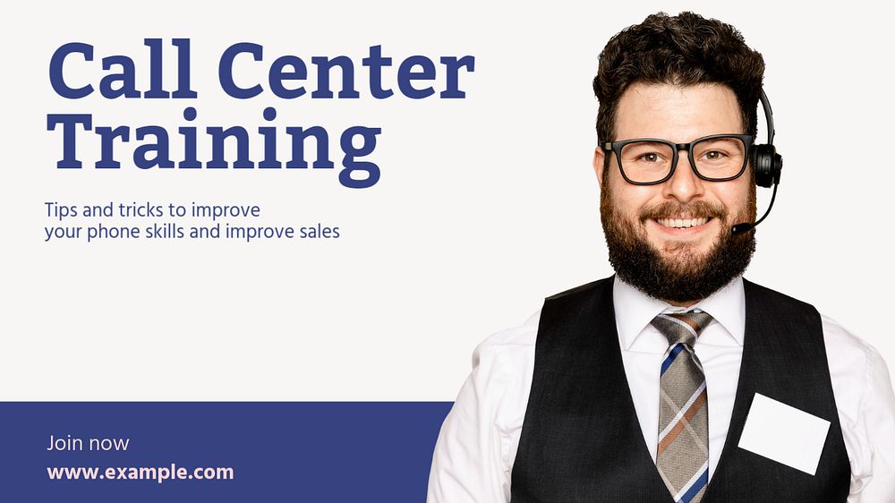 Call center training  blog banner template, editable text