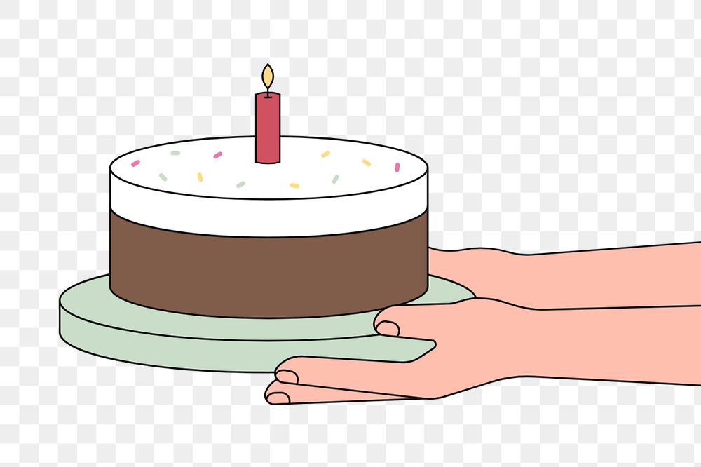 Hands holding birthday cake, flat illustration, editable design