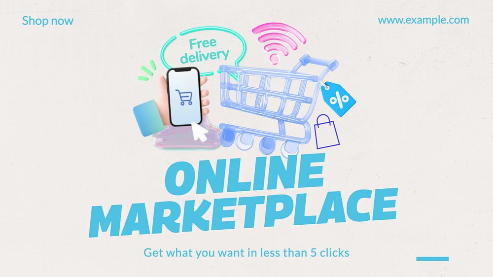 Online marketplace  blog banner template, editable text