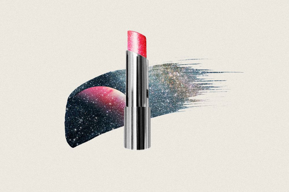 Galaxy pink lipstick, beauty aesthetic editable remix