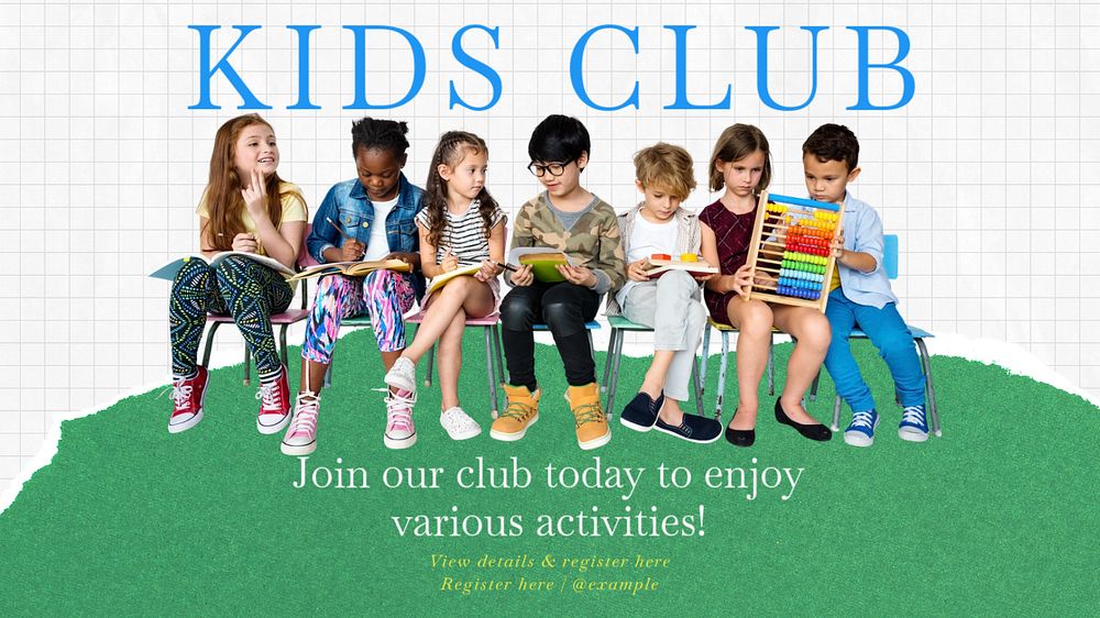 Kids club  blog banner template, editable text