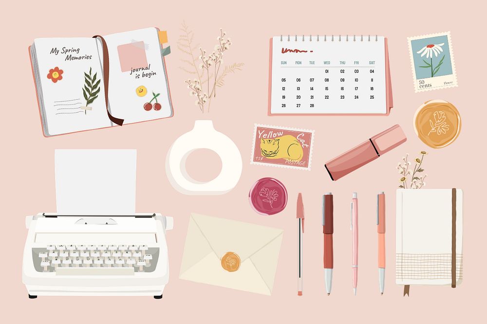 Feminine office supply, editable stationery remix design set