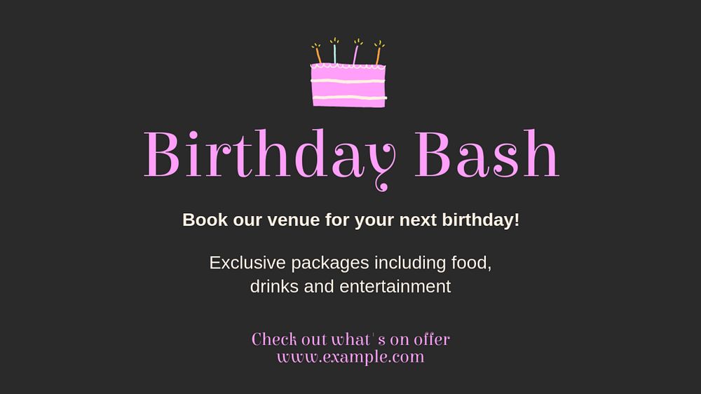 Birthday bash blog banner template, editable text