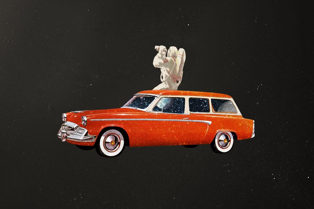 Car in space, galaxy travel aesthetic editable remix