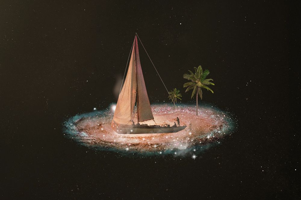 Sailboat on nebula, Summer galaxy editable remix