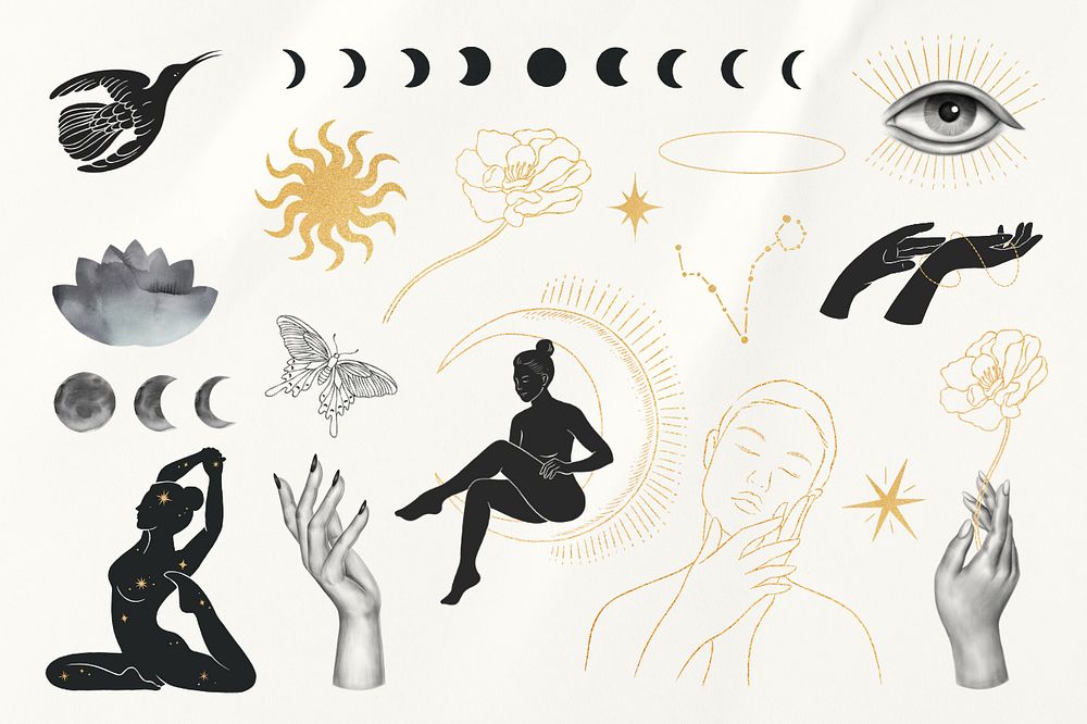 Spiritual woman collage element set, editable design