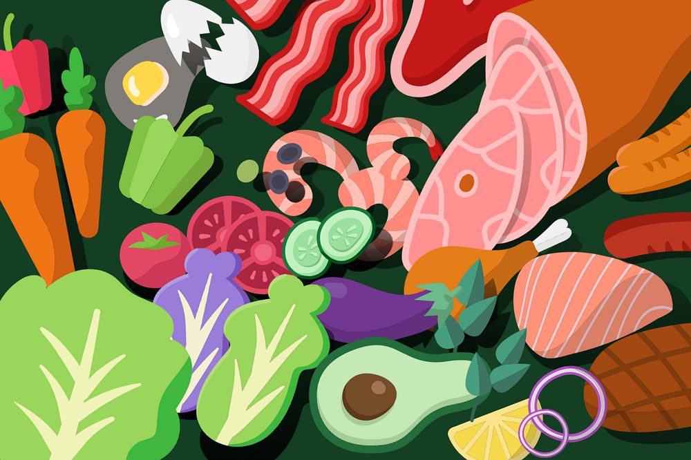 Cute food illustration, meat & vegetable cooking, editable design