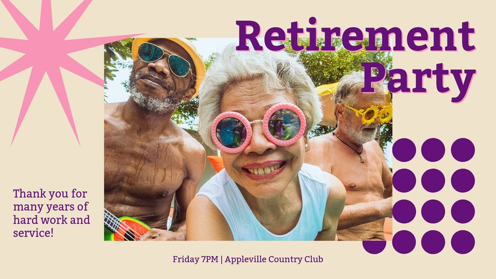 Retirement party  blog banner template, editable text