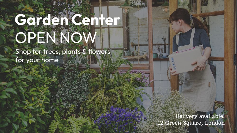 Garden center open blog banner template, editable text