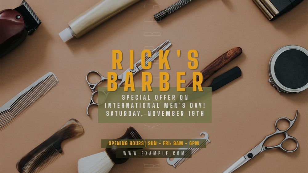 Barber shop blog banner template, editable text