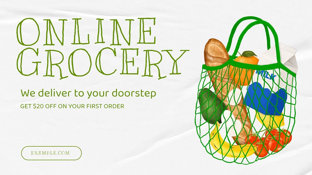 Online grocery blog banner template, editable text