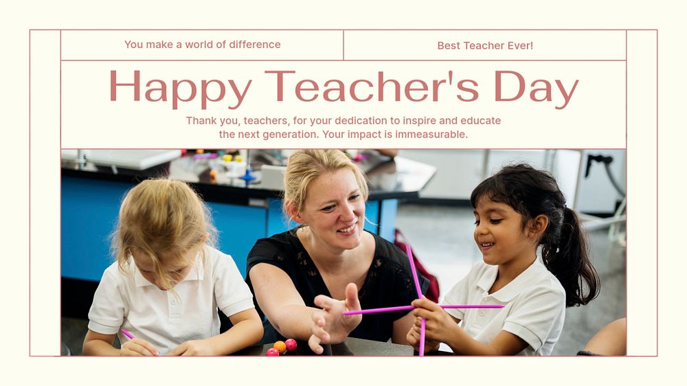 Happy teacher's day blog banner template, editable text