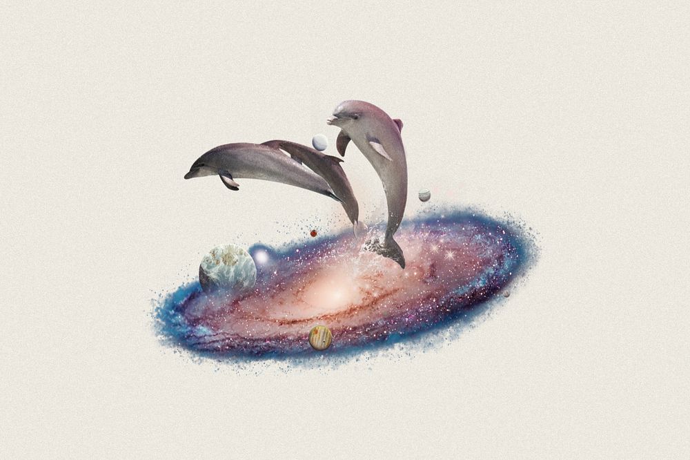 Swimming dolphins, galaxy aesthetic editable remix