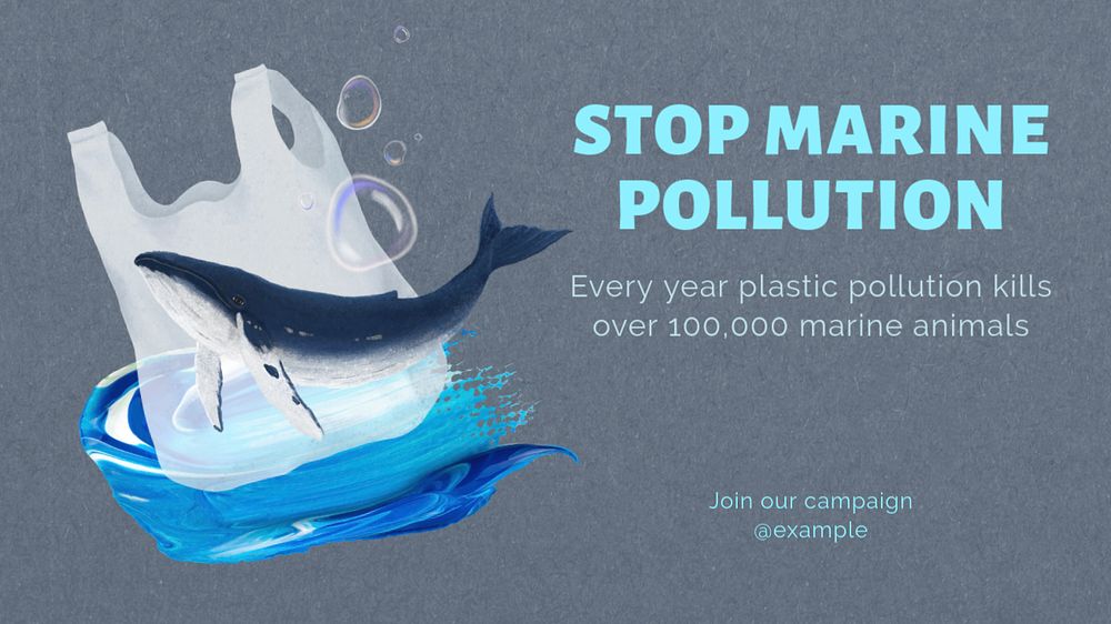 Sea & ocean pollution blog banner template, editable text