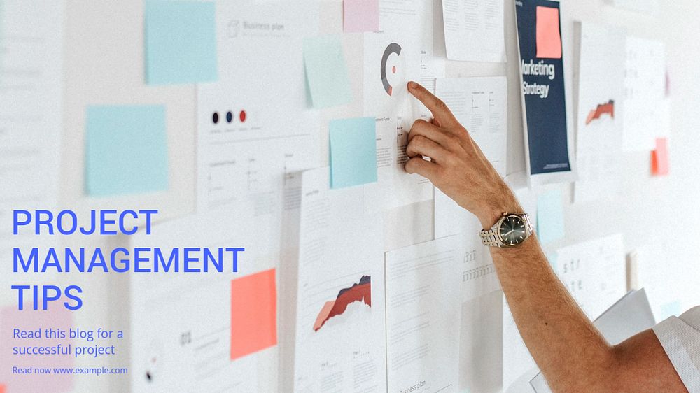 Project management tips blog banner template, editable text