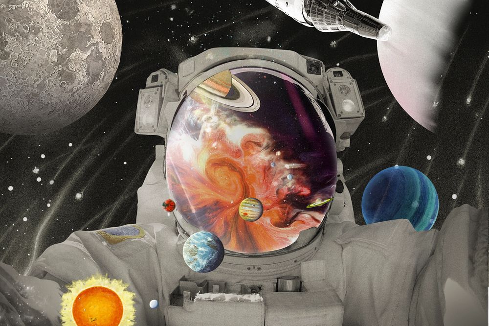 Surreal astronaut selfie background, galaxy aesthetic