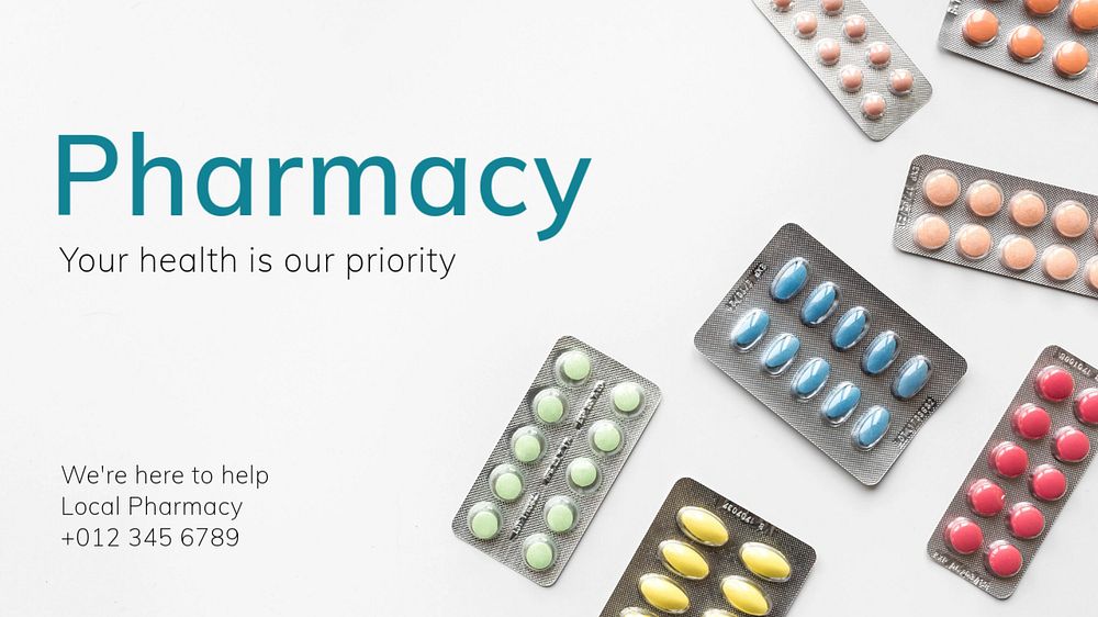 Pharmacy blog banner template, editable text