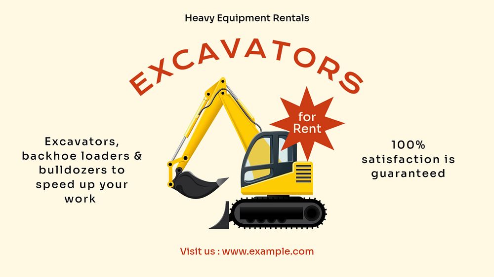 Excavator & heavy equipment  blog banner template, editable text