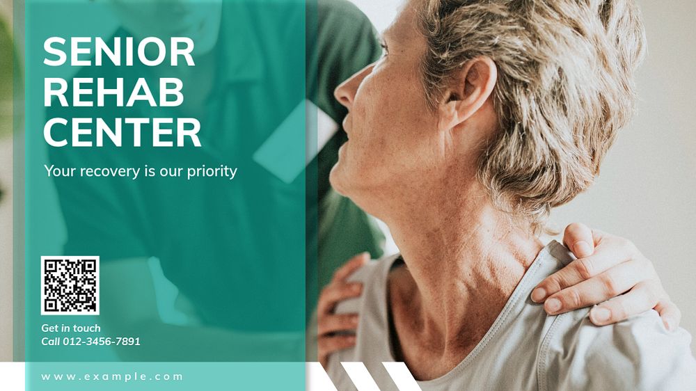 Senior rehab center blog banner template, editable text