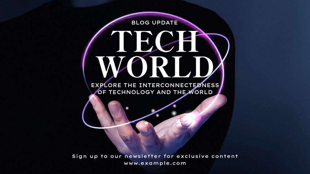 Tech world blog banner template, editable text