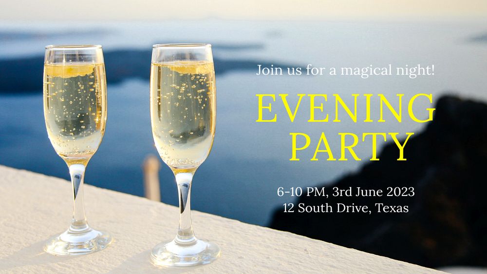 Evening party invitation blog banner template, editable text