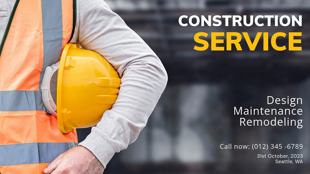 Construction service blog banner template, editable text