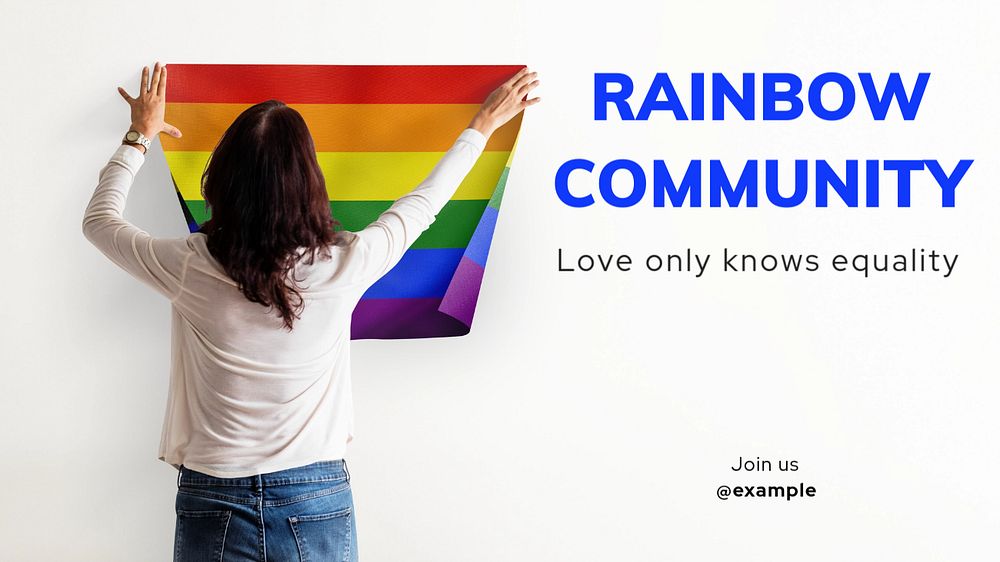 LGBTQ rainbow community blog banner template, editable text