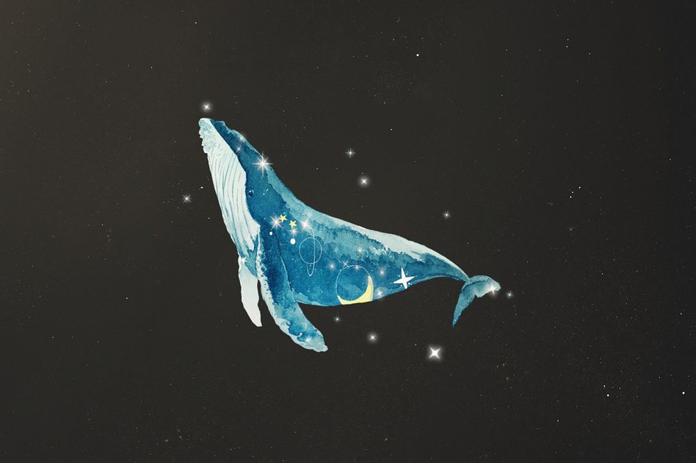 Swimming whale, galaxy aesthetic editable remix