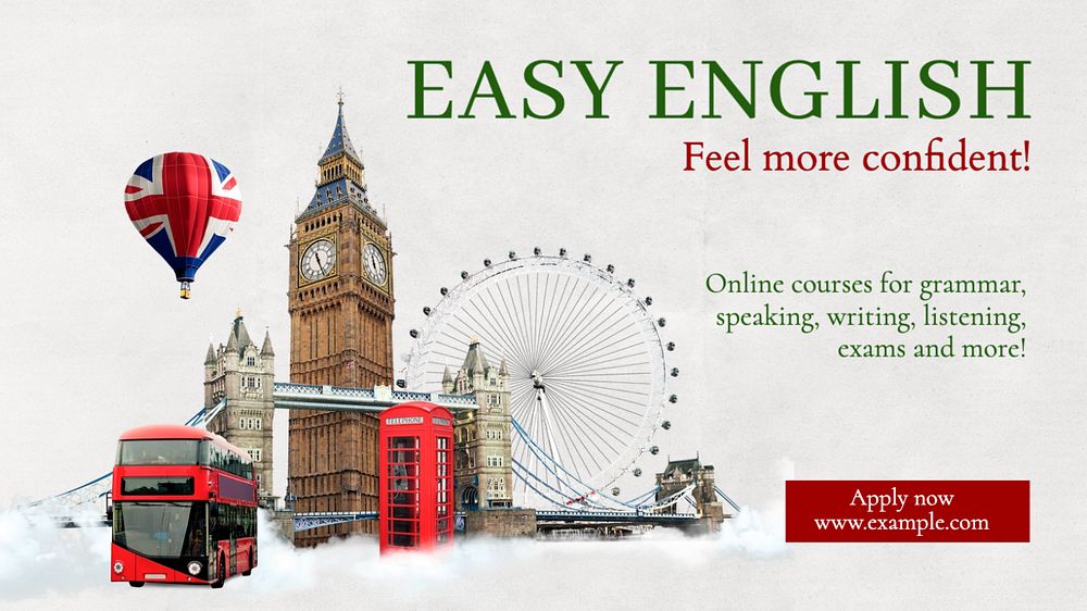 English classes  blog banner template, editable text