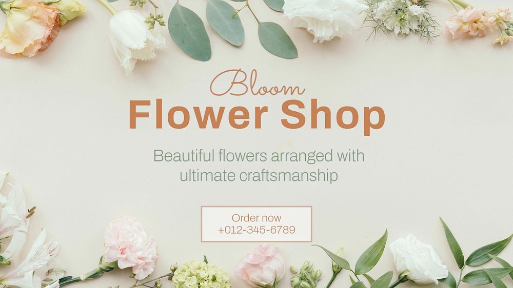 Flower shop blog banner template, editable text