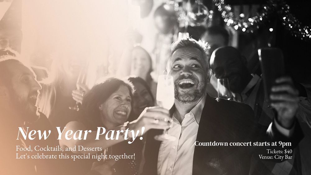 New Year party blog banner template, editable text