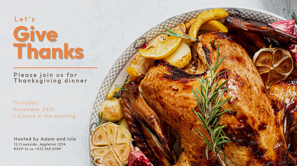 Thanksgiving dinner invitation blog banner template, editable text