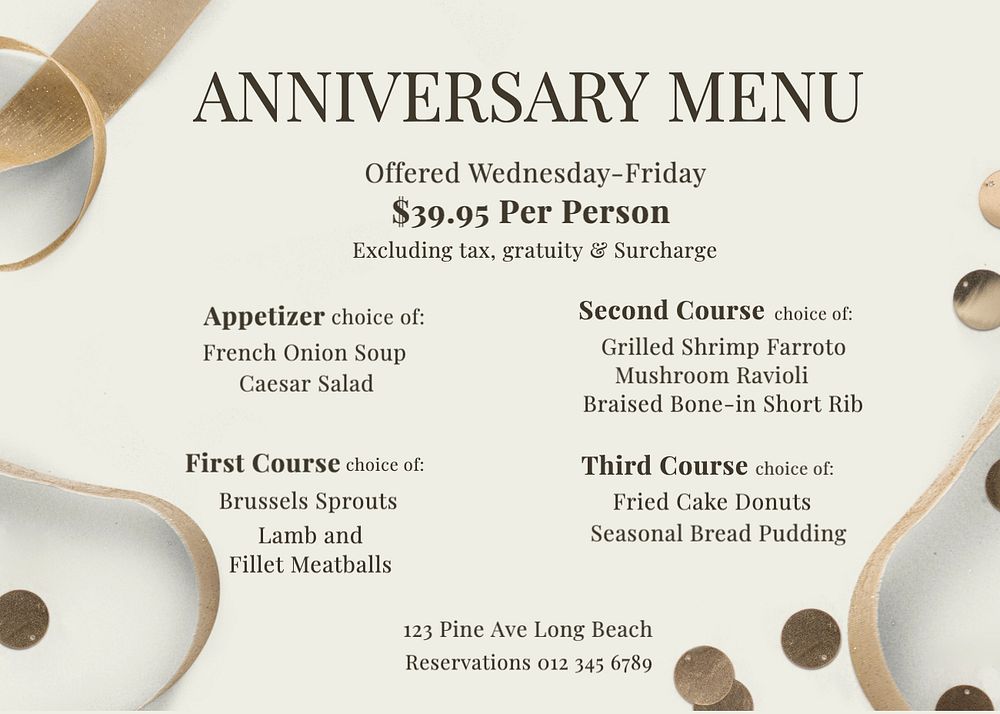 Anniversary menu template, editable text and design