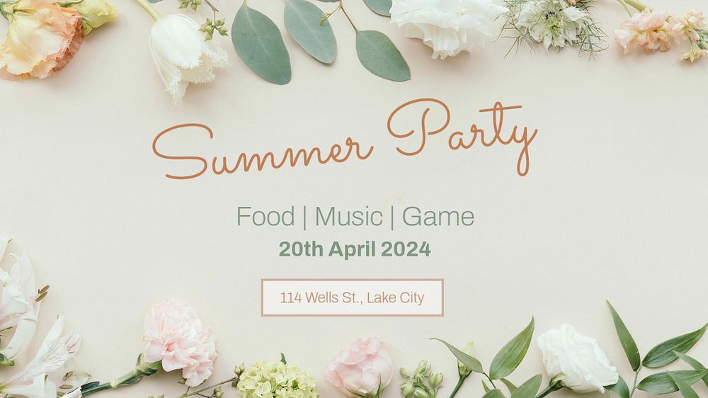 Summer party blog banner template, editable text